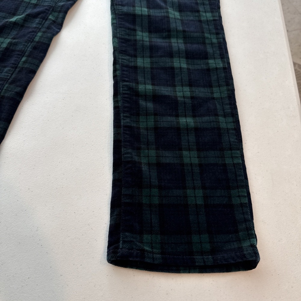 Talbots Sz 12 | Velveteen Straight Leg Tartan Plaid Ankle Pants Black Green - Picture 4 of 16